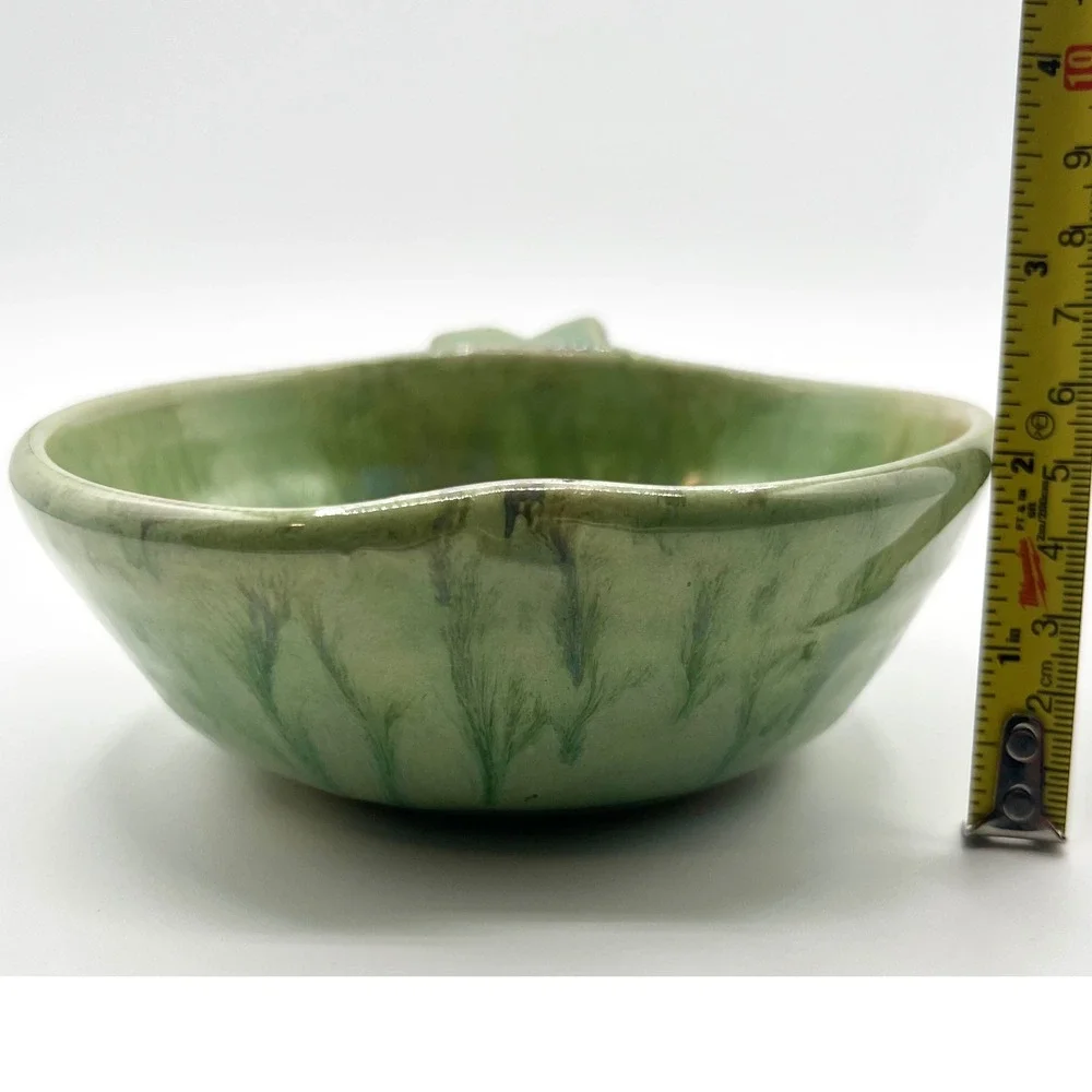 Apple Shaped Pottery Ring‎ Holder Dish Green Decorative Handmade Ceramic